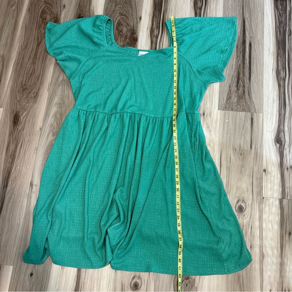 Ava & Viv Green Textured A Line Flutter Sleeve Dress Plus Size 3X Pockets - Picture 7 of 9
